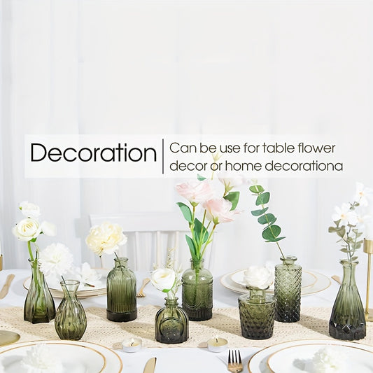12pcs Vintage Green Glass Vase Set