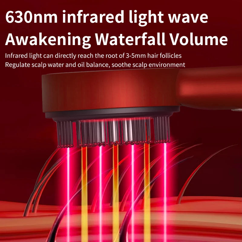 Peine Masajeador Eléctrico con Terapia de Luz Roja - Estimula el Crecimiento Capilar