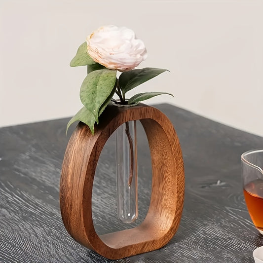 Elegant Walnut Wood Flower Vase With Glass Insert