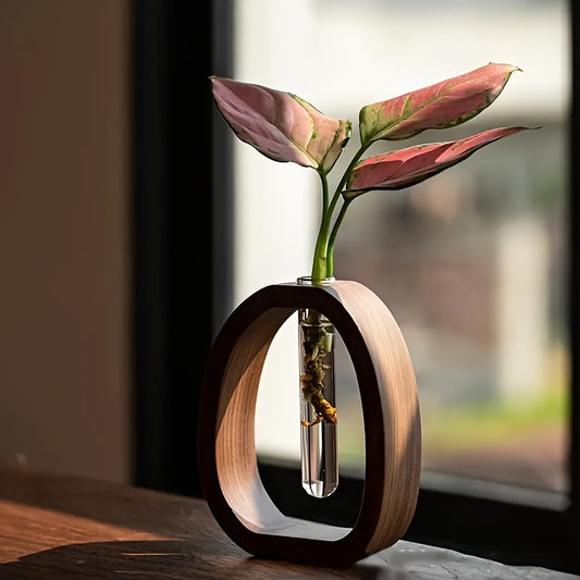 Elegant Walnut Wood Flower Vase With Glass Insert